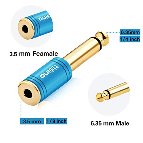 1/4 Mono to 3.5mm Stereo Adapter, Gold Plated 6.35mm TS Male Plug to 1/8 inch TRS Female Audio Connector - 2 Pack