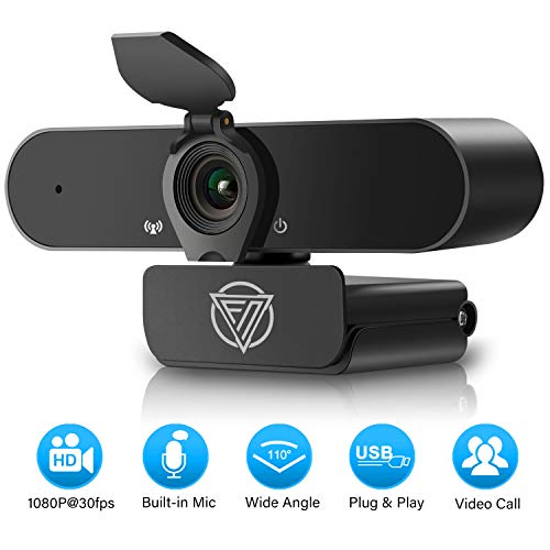 Webcam with Microphone 1080P USB Web Camera Full HD Widescreen Computer Camera for Desktop PC Laptop Mac Zoom Skype Google Meeting Video Calling Recording Conference Online Teaching Business Gaming