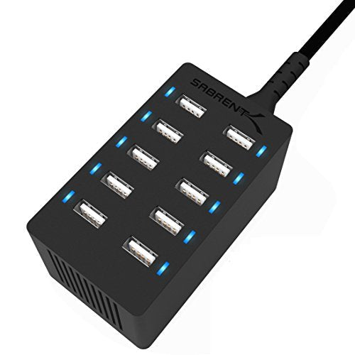 60W 10-Port USB Desktop Charger Black