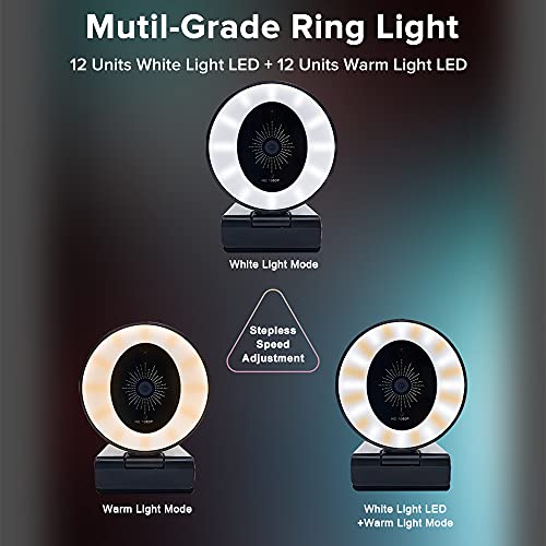Streaming Camera with Microphone & Ring Light,1080P HD Webcam 3-Level Adjustable Brightness LED Light, Plug and Play Computer Web Cam with Tripod for Desktop Laptop Skype YouTube