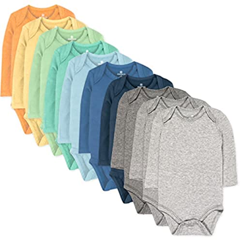 uni  baby 10-pack  Cotton Long Sleeve Bodysuits and Toddler T Shirt Set, Rainbow Boy, 0-3 Months US