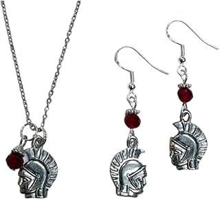 Earring and Necklace Set with Red Crystal Beads