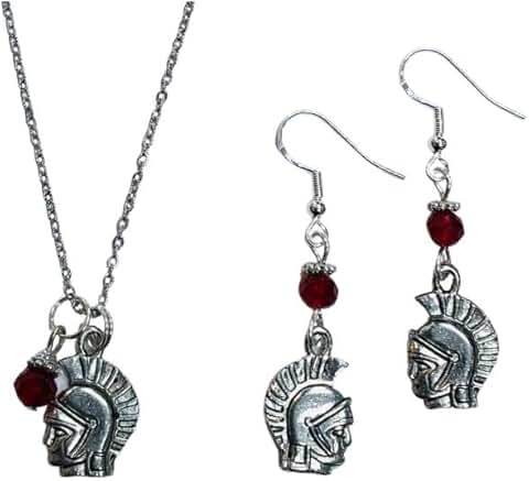 Earring and Necklace Set with Red Crystal Beads
