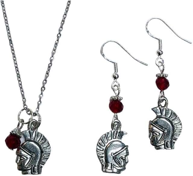 Earring and Necklace Set with Red Crystal Beads
