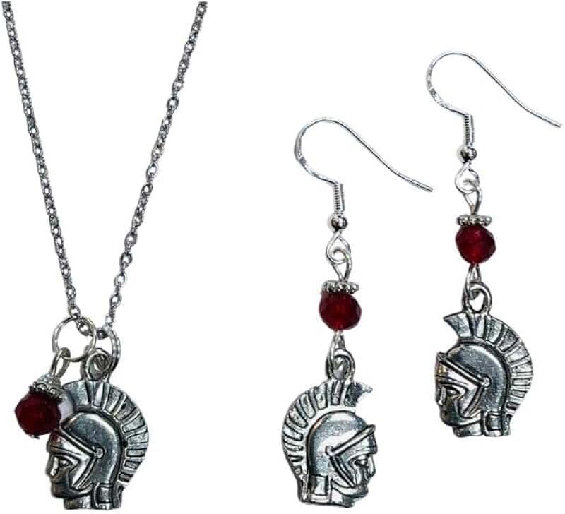 Earring and Necklace Set with Red Crystal Beads