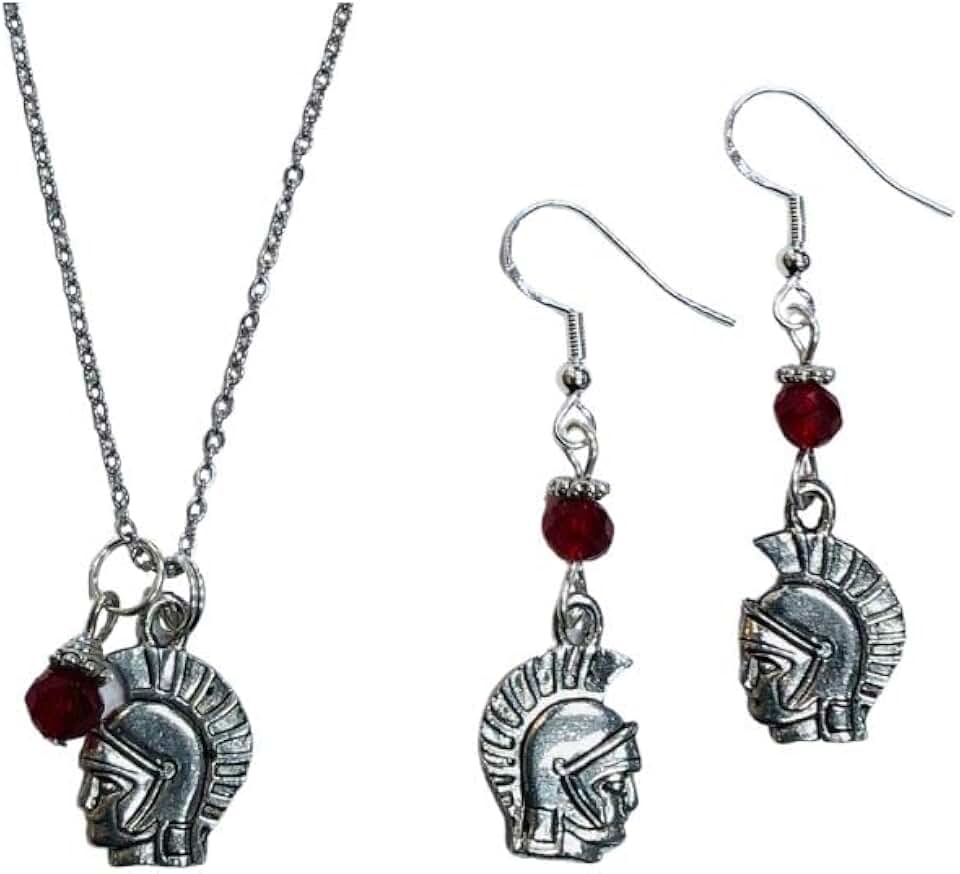 Earring and Necklace Set with Red Crystal Beads