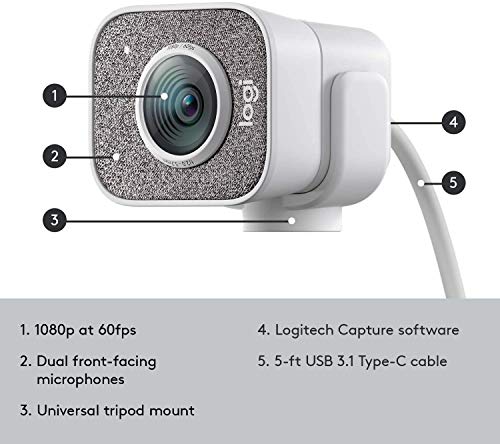 StreamCam - White - 1080P HD 60fps Streaming Webcam (Renewed)