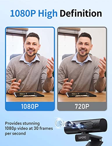 Webcam with Dual Microphones, 1080P Full HD Computer Camera for Laptop/Desktop, Autofocus, Privacy Cover, Auto Light Correction, USB Web Cam for Video, Teaching, Streaming and Gaming
