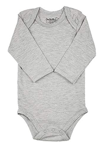 Baby Bodysuits Soft Cotton Spandex Long Sleeve and Short Sleeve (Gray 2-Pack Long Sleeve, 0-3 Months)