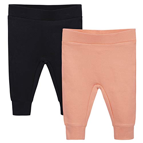 Baby Girls 2-Pack Pants, Orange/black, 6-9 Months
