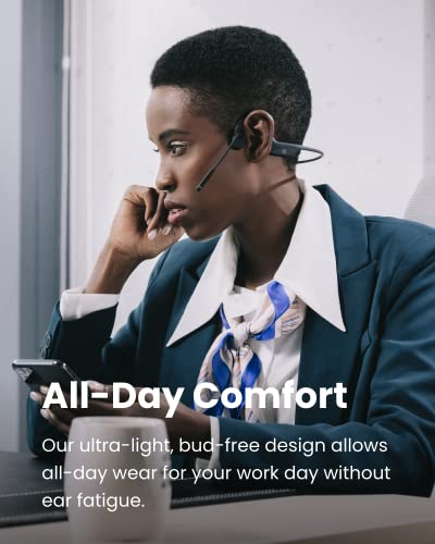 (AfterShokz) OpenComm - Bone Conduction Open-Ear Stereo Bluetooth Headset with Noise-Canceling Boom Microphone - Wireless Headset for Mobile Use, with Bookmark