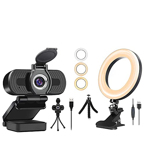 1080p Full Hd Webcam and LED Ring Light 6" with Tripod Stand Bundle