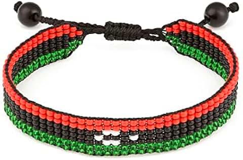 Handmade Beaded Libya Flag Bracelet, Adjustable and Durable