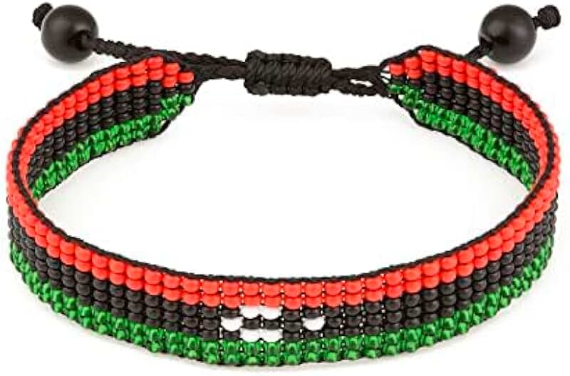 Handmade Beaded Libya Flag Bracelet, Adjustable and Durable