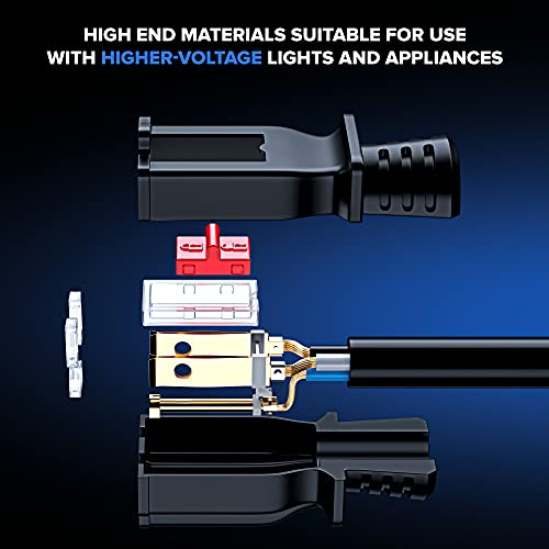 Extension Cord 1ft with New Locking Feature, Power Cable 3 Prong Plug Connector, Outdoor Rated 16AWG (Black, 5 Pack)