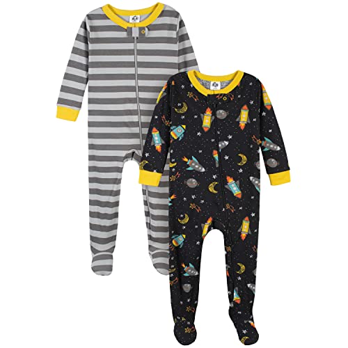 Baby Boys  2-Pack Footed Pajamas, Rocket Ship Black, 0-3 Months