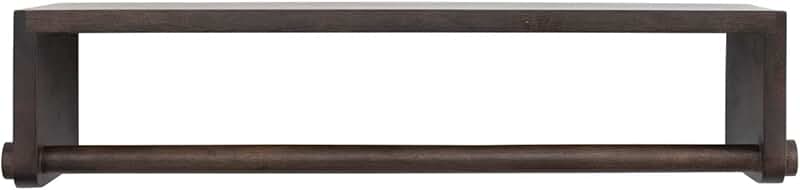 Mango Wood Wall Shelf with Rod in Espresso Finish