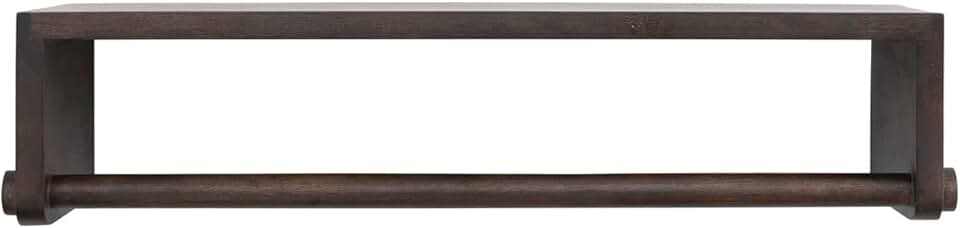 Mango Wood Wall Shelf with Rod in Espresso Finish
