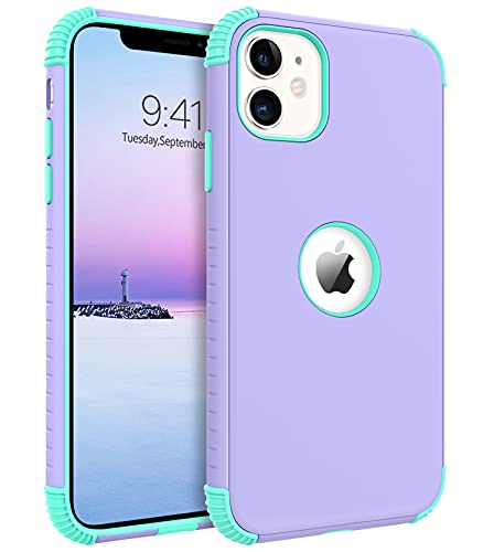 iPhone 11 Case, Phone Case iPhone 11, Heavy Duty 2 in 1 Full Body Rugged Shockproof Protection Hybrid Hard PC Bumper Drop Protective Girls Women Boy Men Covers for iPhone 11 2019, Purple/Mint