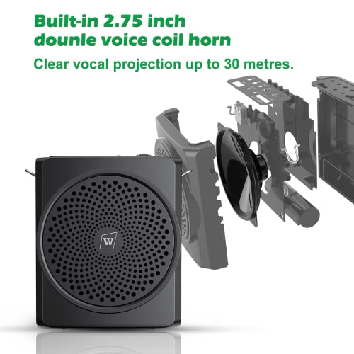 Mini Personal Voice Amplifier 16W Portable Rechargeable PA System Speaker with Wired Microphone Headset for Teachers Classroom Teaching Tour Guides Market Promotion Yoga Training