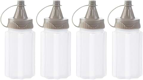 Set of 4 White Plastic Squeeze Bottles for Condiments