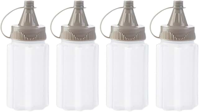 Set of 4 White Plastic Squeeze Bottles for Condiments
