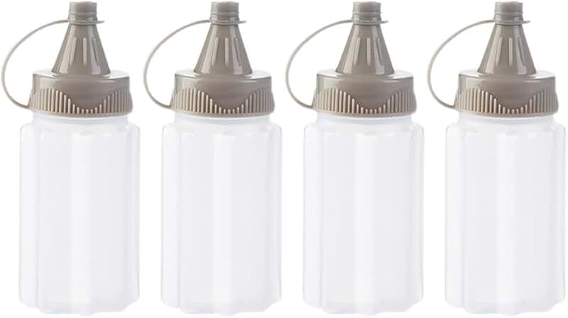 Set of 4 White Plastic Squeeze Bottles for Condiments