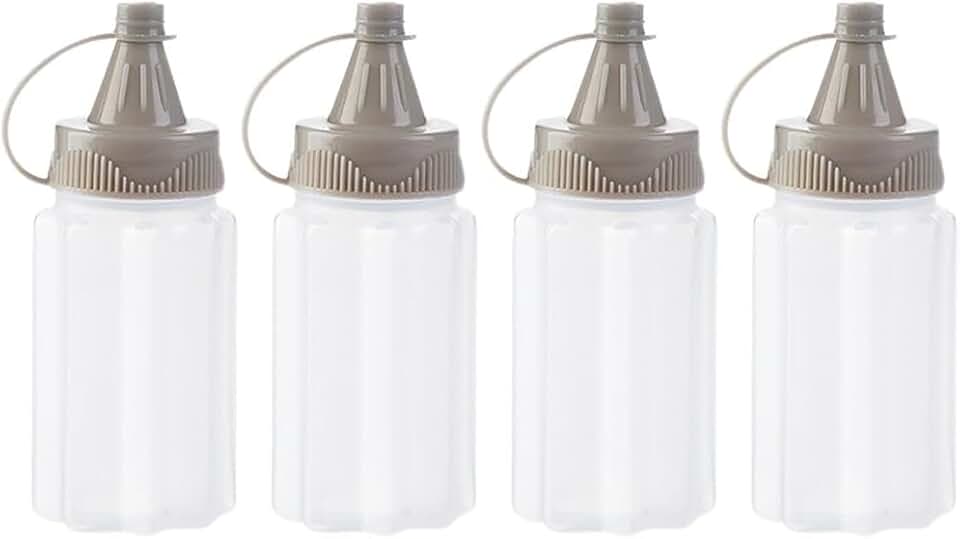 Set of 4 White Plastic Squeeze Bottles for Condiments