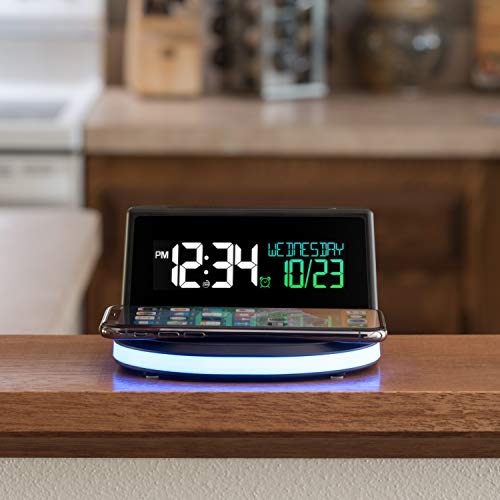 617-148-INT Wireless Charging Alarm Clock with Glowing Light Base, Black