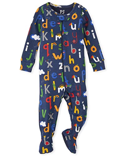 The Children s  Baby Single and Toddler Snug Fit 100  Cotton Zip-Front One Piece Footed Pajama, Allover Alphabet, 3T