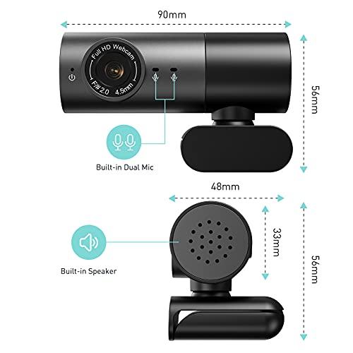 HD 1080P Webcam with Built-in Dual MIC & Speaker, Upgraded 360 View Computer Camera, Plug & Play USB Webcam for YouTube TikTok Facebook Video Meeting, Compatible with Windows/Android/Mac OS