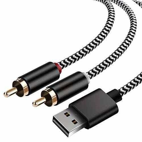 USB to 2-Male RCA Audio Aux Cable for PC Stereo Y Splitter Cord Jack Adapter Compatible with USB A Laptop, Linux,Windows, Desktops and More Device for Amplifiers, Home Theater, Speaker (10Feet)