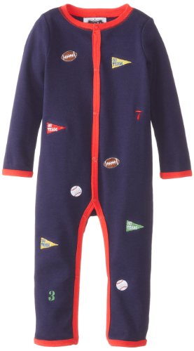 Boys    Sports Embroidered One Piece, Blue, 0-6 Months