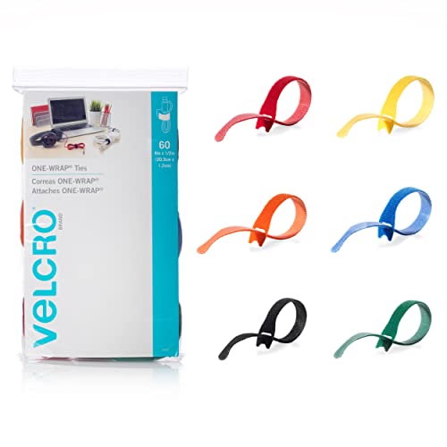 ONE-WRAP Cable Ties, 60 Pack, Multicolor, 8 x 1/2 inch