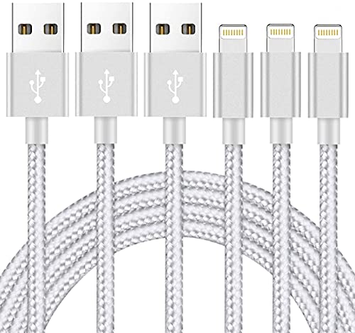 iPhone Charger Cable [Mfi-] 3Pack 10ft Nylon Braided High Speed USB Charging Cord Compatible with iPhone 12/11/XS/XR/X/8/7/6/5/iPad-SilverGray