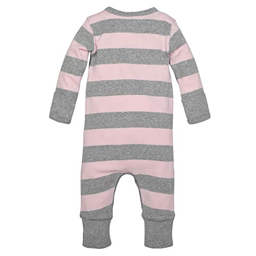 girls Romper Jumpsuit, 100%  Cotton One-piece Coverall Sleepers, Blossom Rugby Stripe, 0-3 Months US