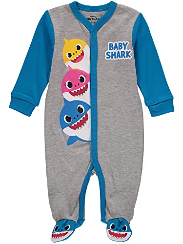 Baby Shark Baby Boys Pajamas Sleeper Bodysuit - Footed Baby Pajamas - Baby Shark Baby Clothes  Grey Blue, 0-3M