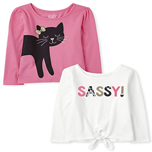 Baby Toddler Girl Long Sleeve Top 2-Pack, Cat/Sassy, 12-18 Months