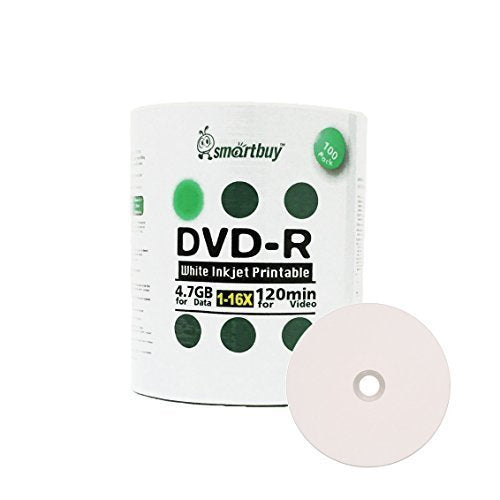 100 Pack DVD-R 4.7gb 16x White Printable Inkjet Blank Media Record Disc, 100 Disc 100pk