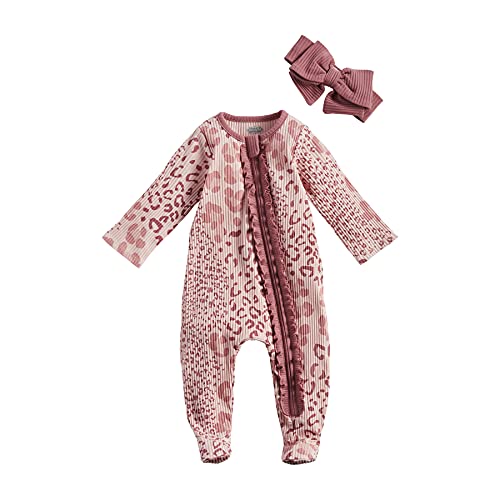 Baby Girls' Mauve Leopard Sleeper and Headband, 6-9 Months