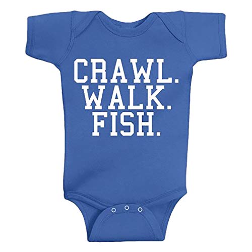 Crawl Walk Fish Baby Onesie - Funny Baby Clothing for Future Fisherman  New Born  Royal Blue