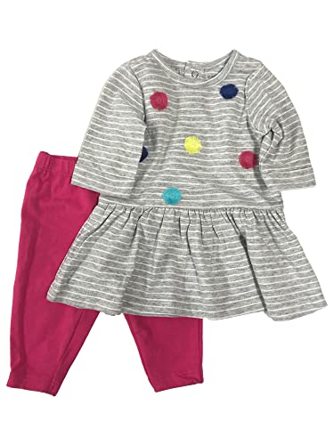 Baby Girls 2-Piece Dress with Legging Set (3 Months, Heather/Pink, Pom Pom)