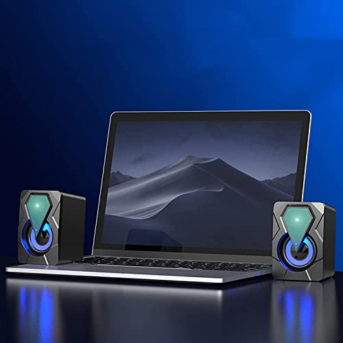 Computer Speakers, 2Pcs USB Powered Mini Speaker with RGB Light HiFi Stereo Sound Cable Subwoofer Gaming Speakers for PC/Laptops/Desktops/Phone/Ipad/Game Machine