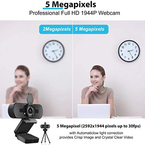 Full HD Webcam 1944p Video Camera with Webcam Cover,USB Webcam with Microphone, Mini Plug and Play for Desktop, Notebook, PC, Ideal for conferences, Live transmissions and Video Calls