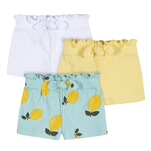 Baby Girls 3-Pack Pull-on Knit Casual Shorts, Yellow Lemons, 18 Months US