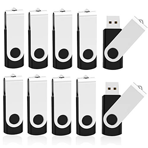 10 Pack 4GB Flash Drive 4gb USB 2.0 Flash Drives Keychain USB Drive Bulk Thumb Drive Swivel Memory Stick Black