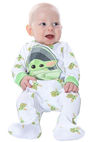 Star Wars Toddler and Infant The Mandalorian Baby Yoda Cutest in The Galaxy Onesie Pajama Sleeper Outfit  0-3 Month  White