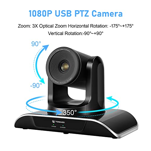 1080P USB Conference PTZ Camera, 3X Optical Zoom Video Conference Camera Computer Webcam Work with Facebook YouTube Skype OBS for Live Streaming Business Meeting Church Education