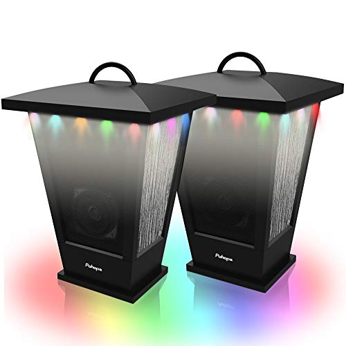 Bluetooth Speakers Waterproof, 2 Packs True Wireless Stereo Sound 20W Speakers Dual Pairing Lantern Indoor Outdoor Speakers with 20 Piece Sound Responsive LED Color Lights, Richer Bass, Black