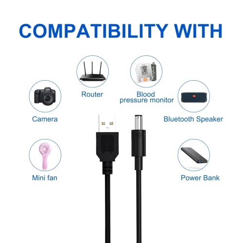 DC 5V USB Power Charging Cord, USB to DC 5.5x2.1mm Cable for Baby Monitor, Min Fan, TV Box, Camera, MP3, LED Pixel Light, Webcam with 10 Connector Tips